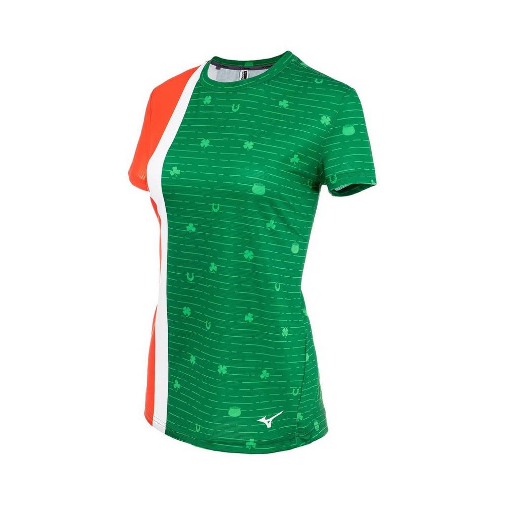 Mizuno Printable Short Sleeve Női Futópóló Zöld QSX132045